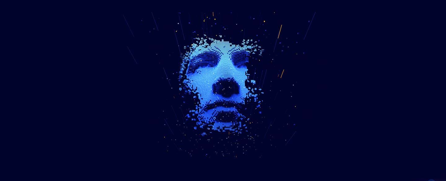 A digitally created blue face FUTURES