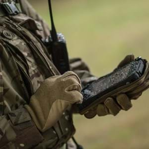 A soldier using a dismounted situational awareness device