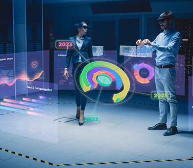 Employees use augmented reality and virtual reality to display infographics