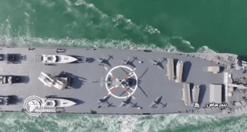An IRGCN ‘mothership’ carrying small boats and drones. Source: Iran Press